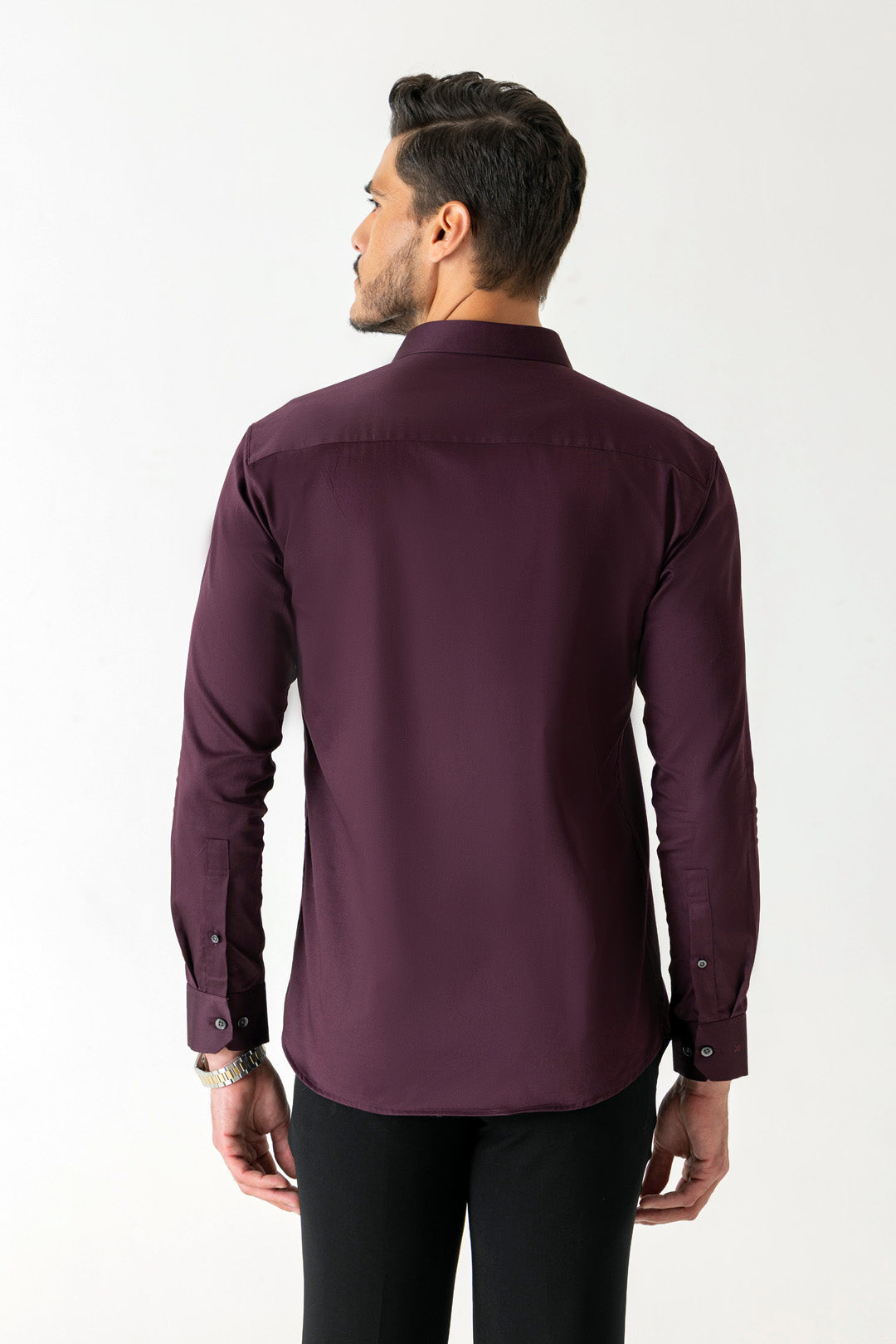 Cotton Wine Satin Finish Slim Fit Shirt