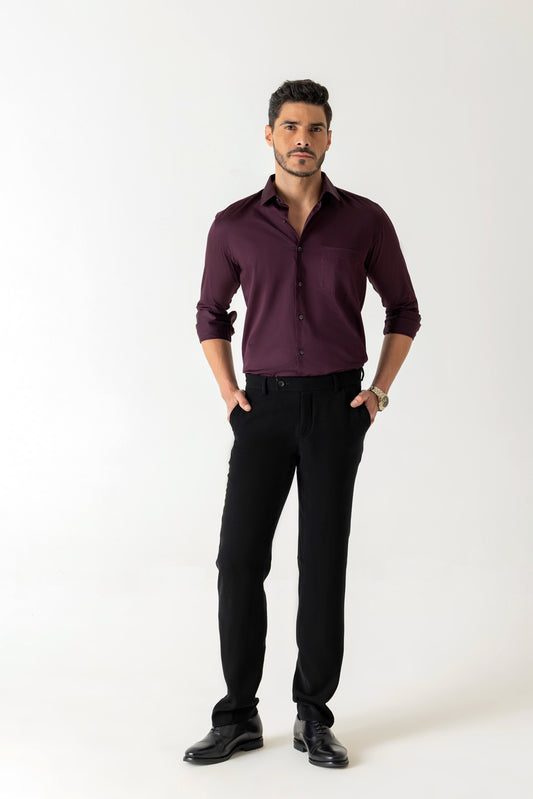 Cotton Wine Satin Finish Slim Fit Shirt