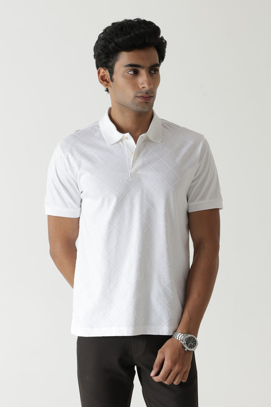 Flock Logo Print White Colour Polo T-Shirt