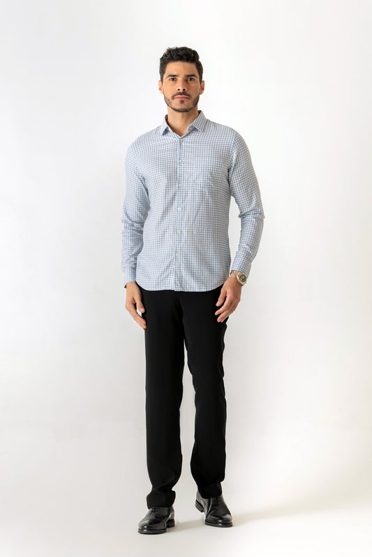 Regular Collar Check Print Sky Chex Colour Regular Fit Full Sleeve Shirt