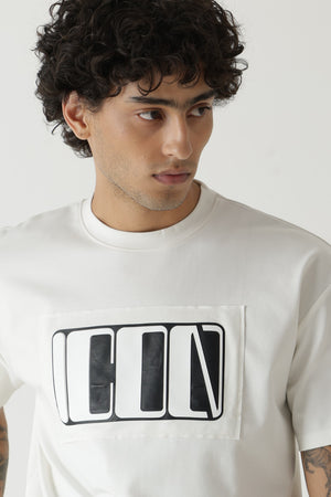 Icon HD Raised Print White Colour Crew Neck Oversized T-Shirt