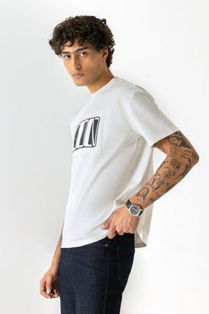 Icon HD Raised Print White Colour Crew Neck Oversized T-Shirt