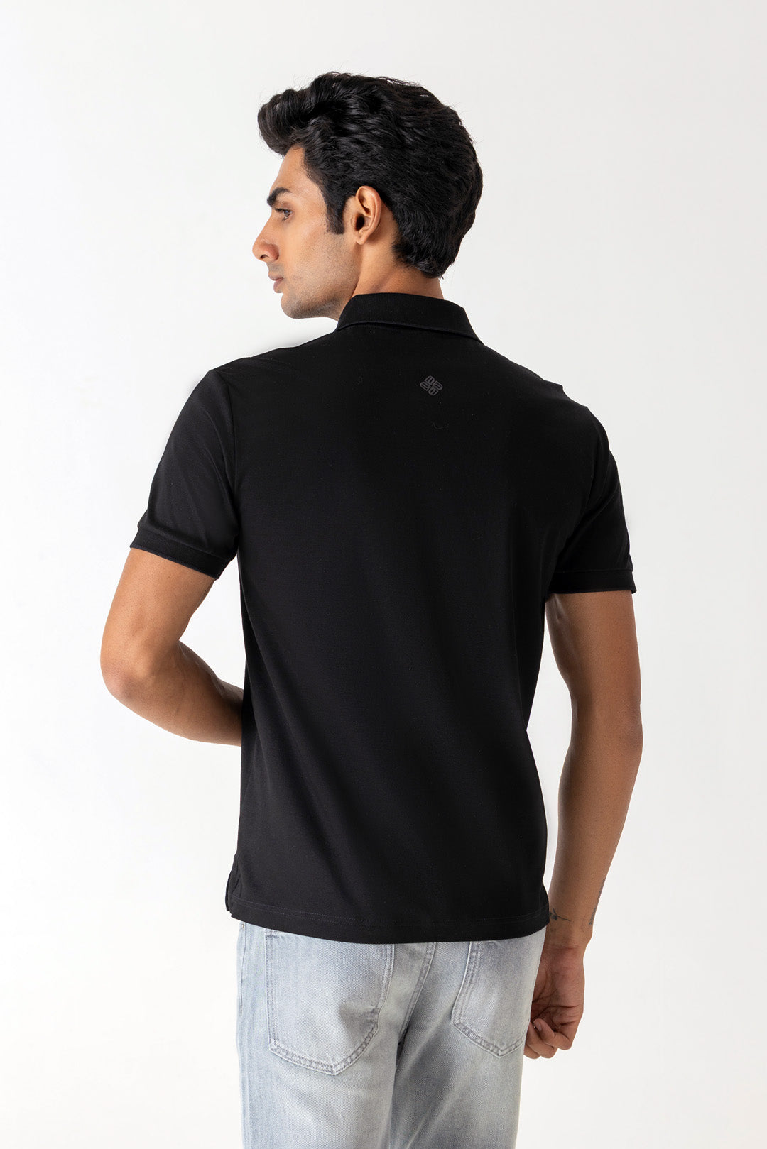 Zip Placket Chest Branding Black Colour Polo T-Shirt