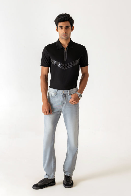 Five Pocket Ice Grey Tone Mature Wash Slim Straight Denim Jeans
