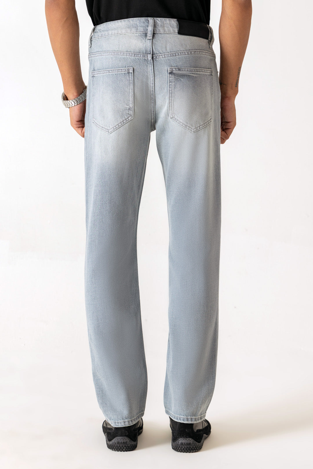 Five Pocket Ice Grey Tone Mature Wash Slim Straight Denim Jeans