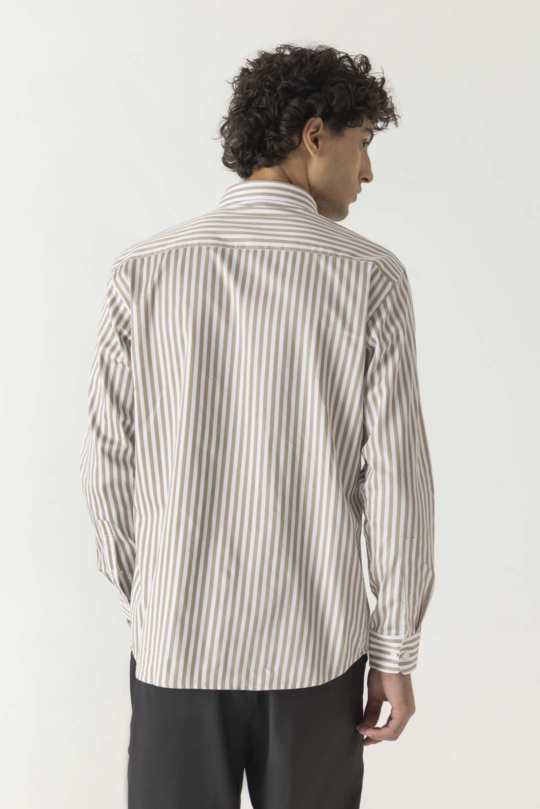 Regular Collar Stripe Print Beige Colour Slim Fit Full Sleeve Shirt