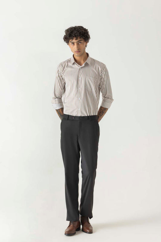 Regular Collar Stripe Print Beige Colour Slim Fit Full Sleeve Shirt