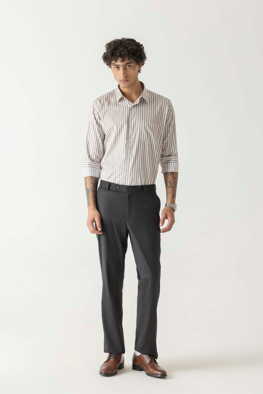 Terry Rayon Brown Dobby Structure Comfort Regular Formal Trouser