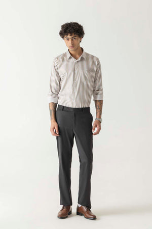 Terry Rayon Brown Dobby Structure Comfort Regular Formal Trouser
