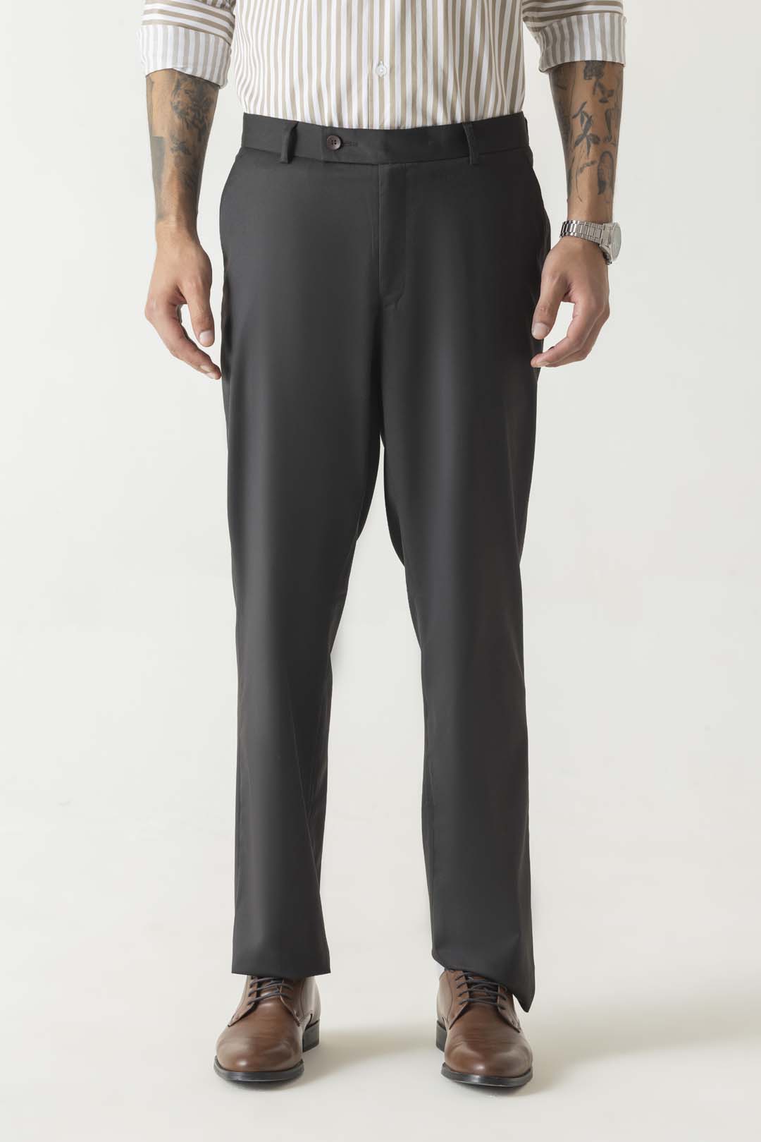 Terry Rayon Brown Dobby Structure Comfort Regular Formal Trouser
