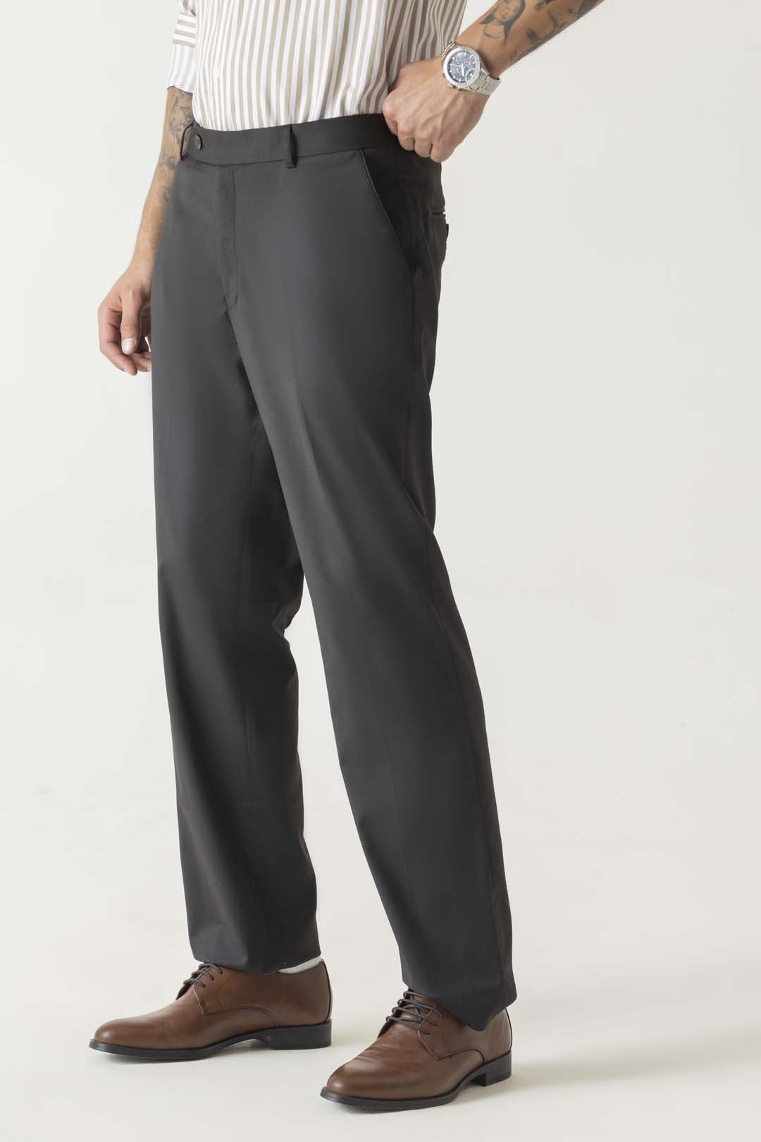 Terry Rayon Brown Dobby Structure Comfort Regular Formal Trouser