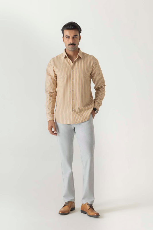 Cotton Khaki Stripe Regular Fit Shirt