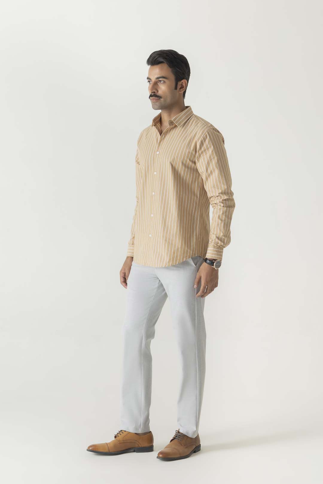 Cotton Khaki Stripe Regular Fit Shirt