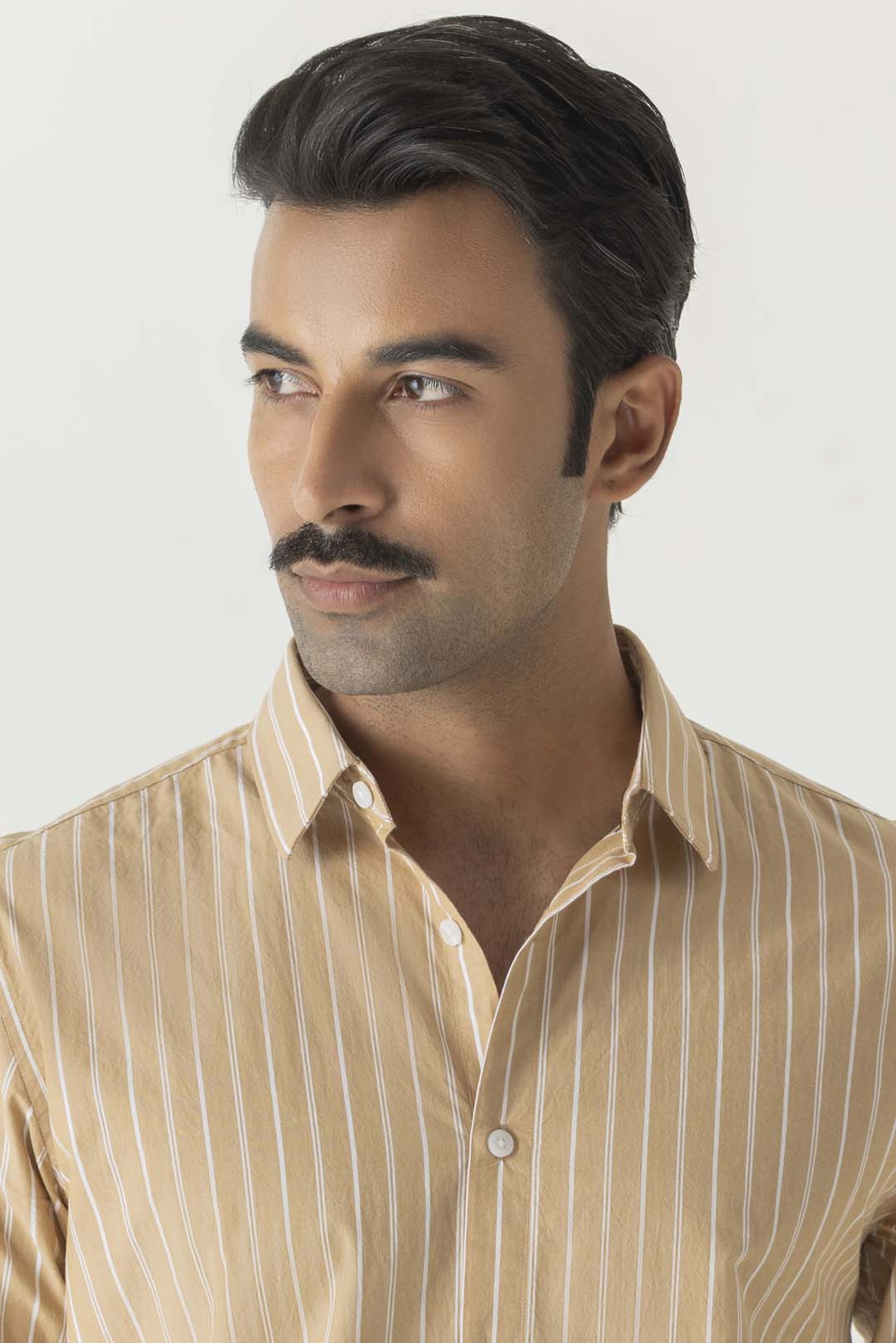 Cotton Khaki Stripe Regular Fit Shirt
