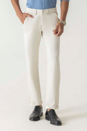 Natural Fiber Ecru Slim Fit Adjustable Waistband Trouser