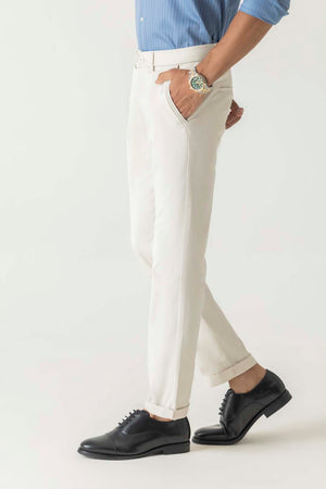 Natural Fiber Ecru Slim Fit Adjustable Waistband Trouser