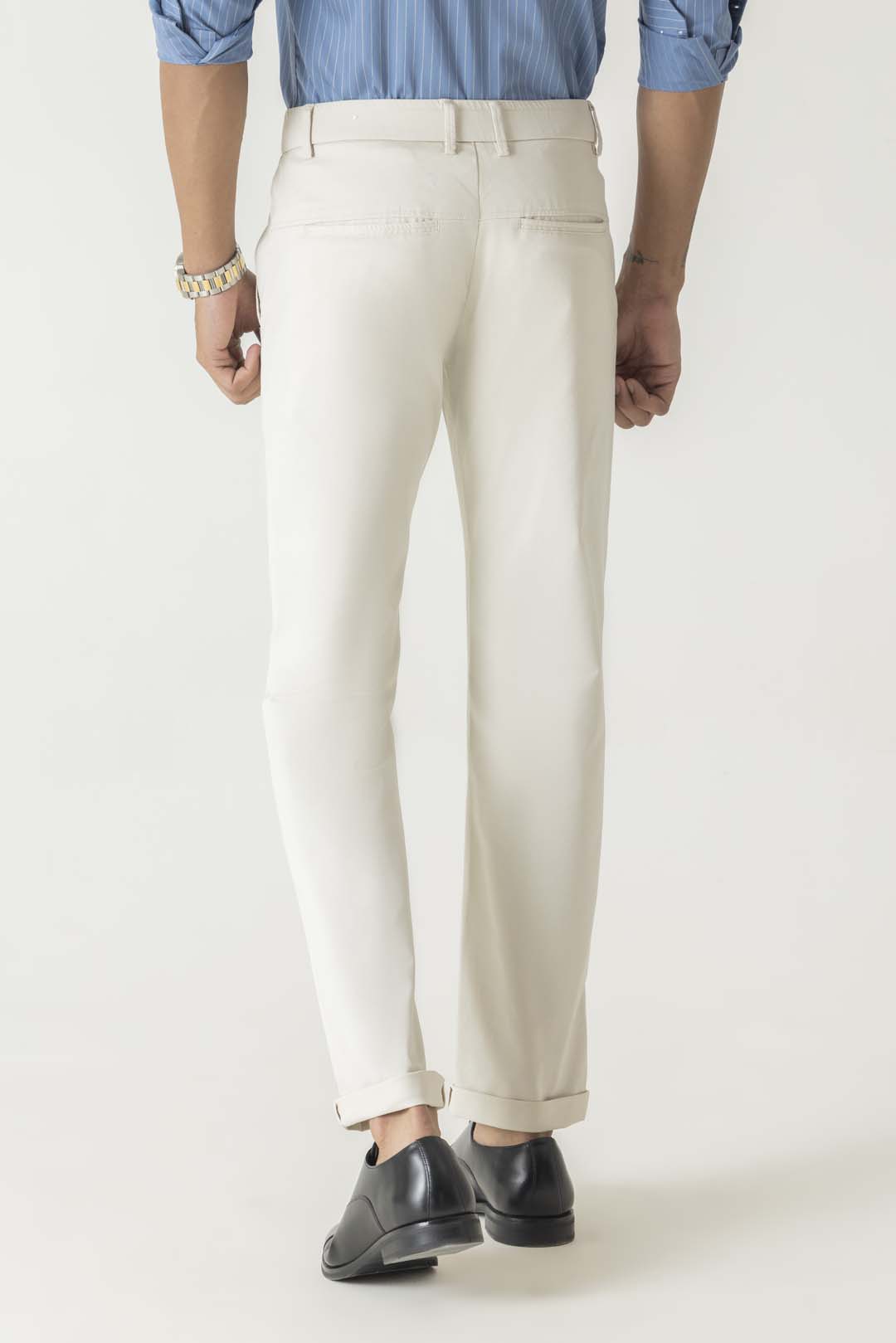 Natural Fiber Ecru Slim Fit Adjustable Waistband Trouser