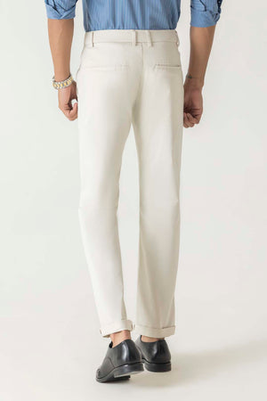 Natural Fiber Ecru Slim Fit Adjustable Waistband Trouser