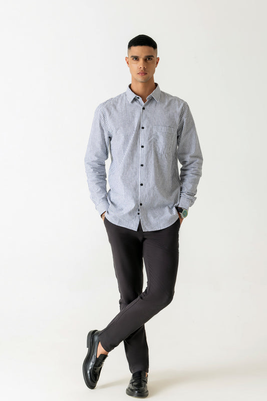 Cotton Linen Sky Stripe Regular Fit Shirt