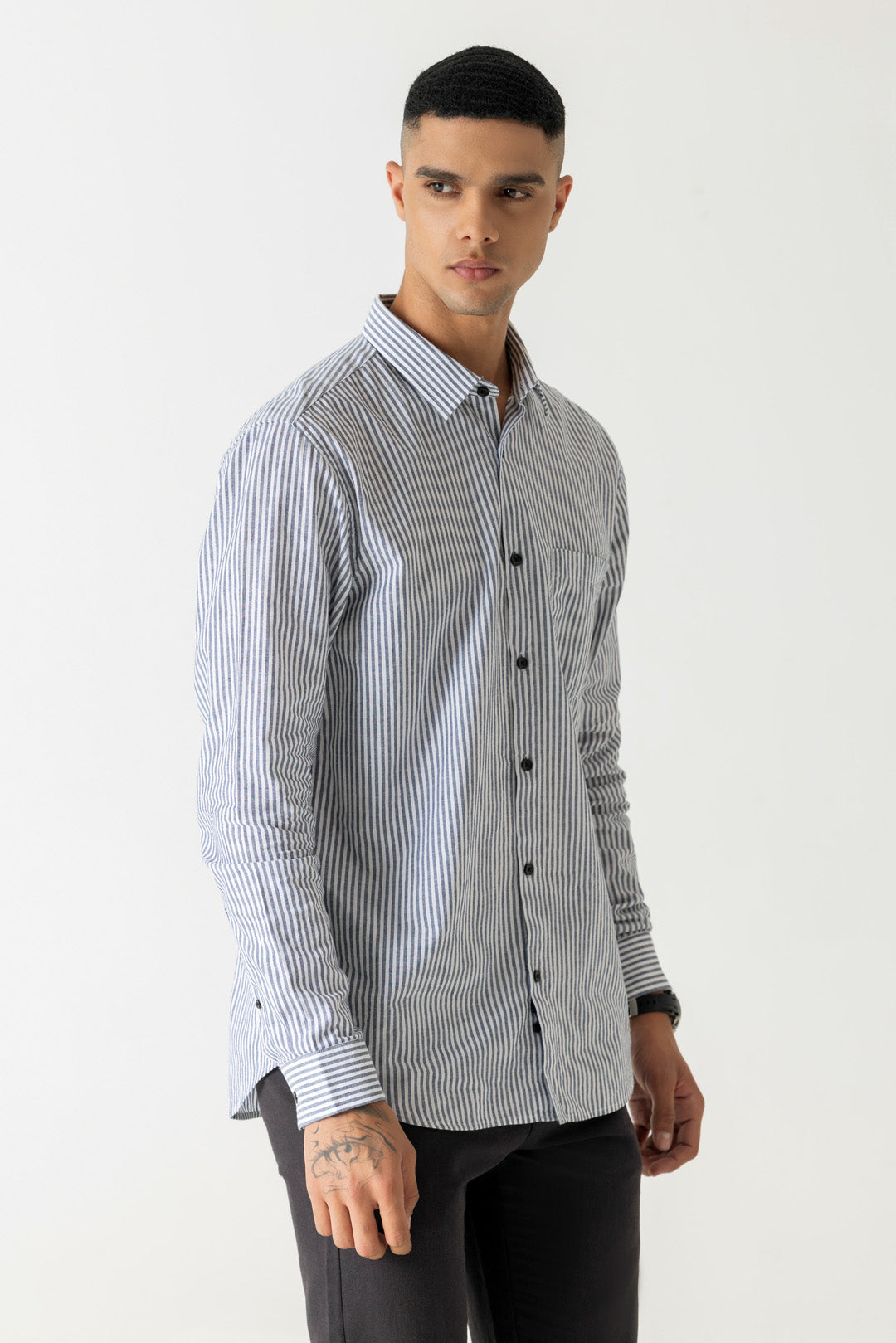 Cotton Linen Sky Stripe Regular Fit Shirt