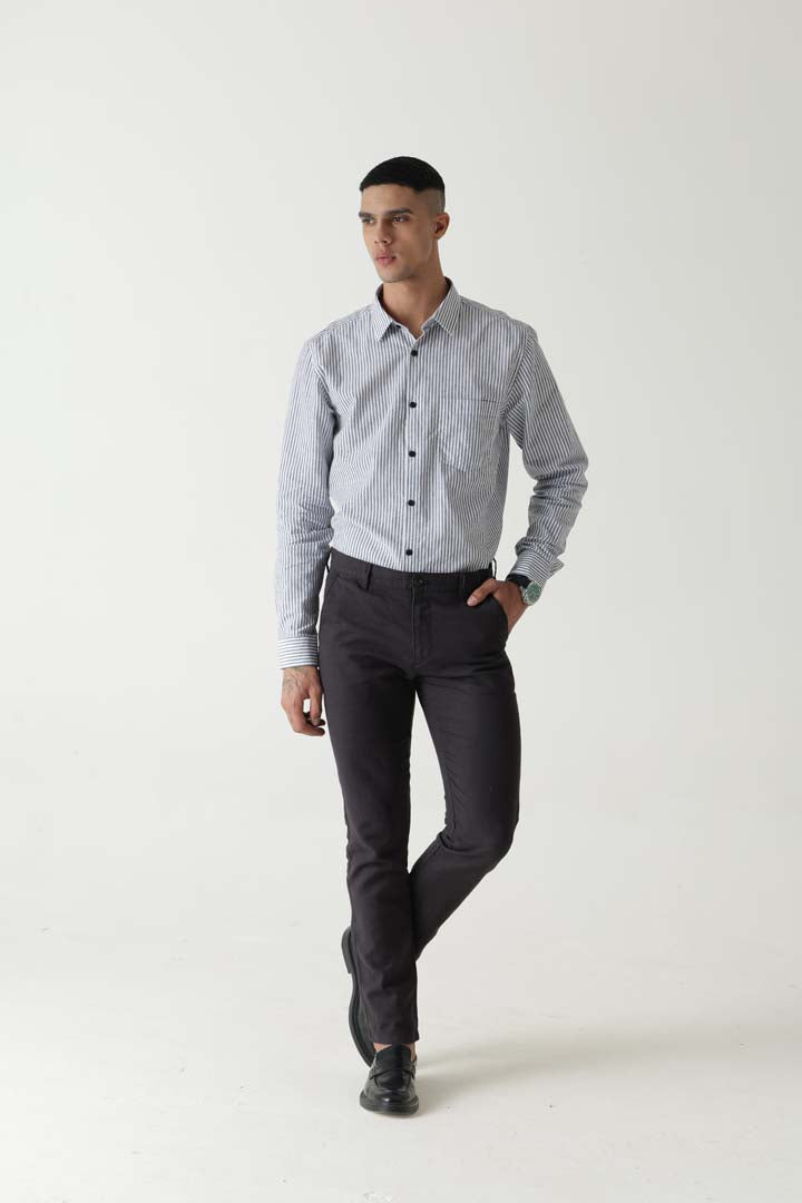 Linen Cotton Black Slim Straight Regular Belt Trouser