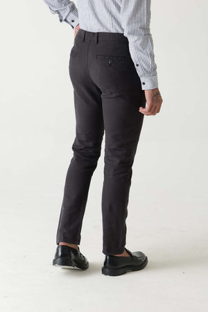 Linen Cotton Black Slim Straight Regular Belt Trouser